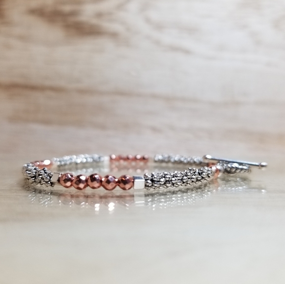 Beaded Two Tone Rose Gold Gemstone Bracelet - Picture 2 of 6